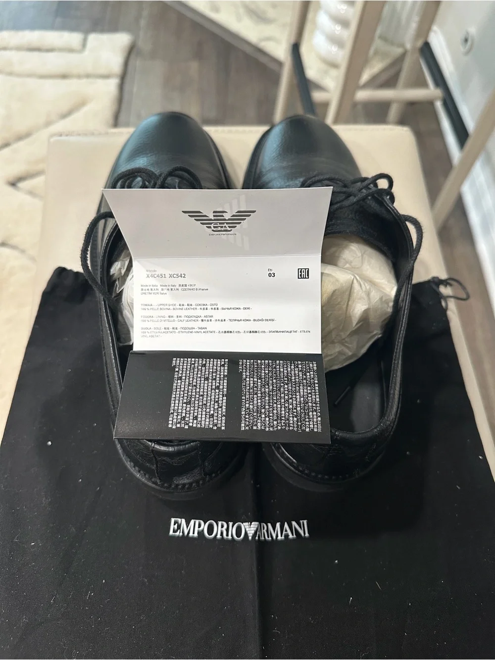 Emporio Armani Men’s Laced  Black Leather Derby Shoes Size 8